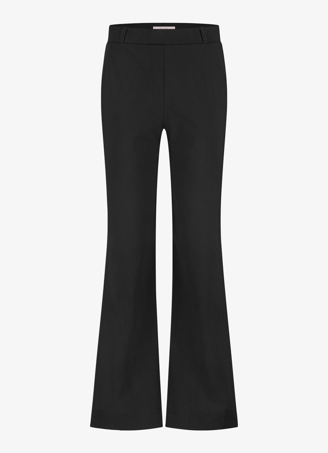 Studio Anneloes Sally mid waist flared fit broek van travelstof - voorkant 3 zwart