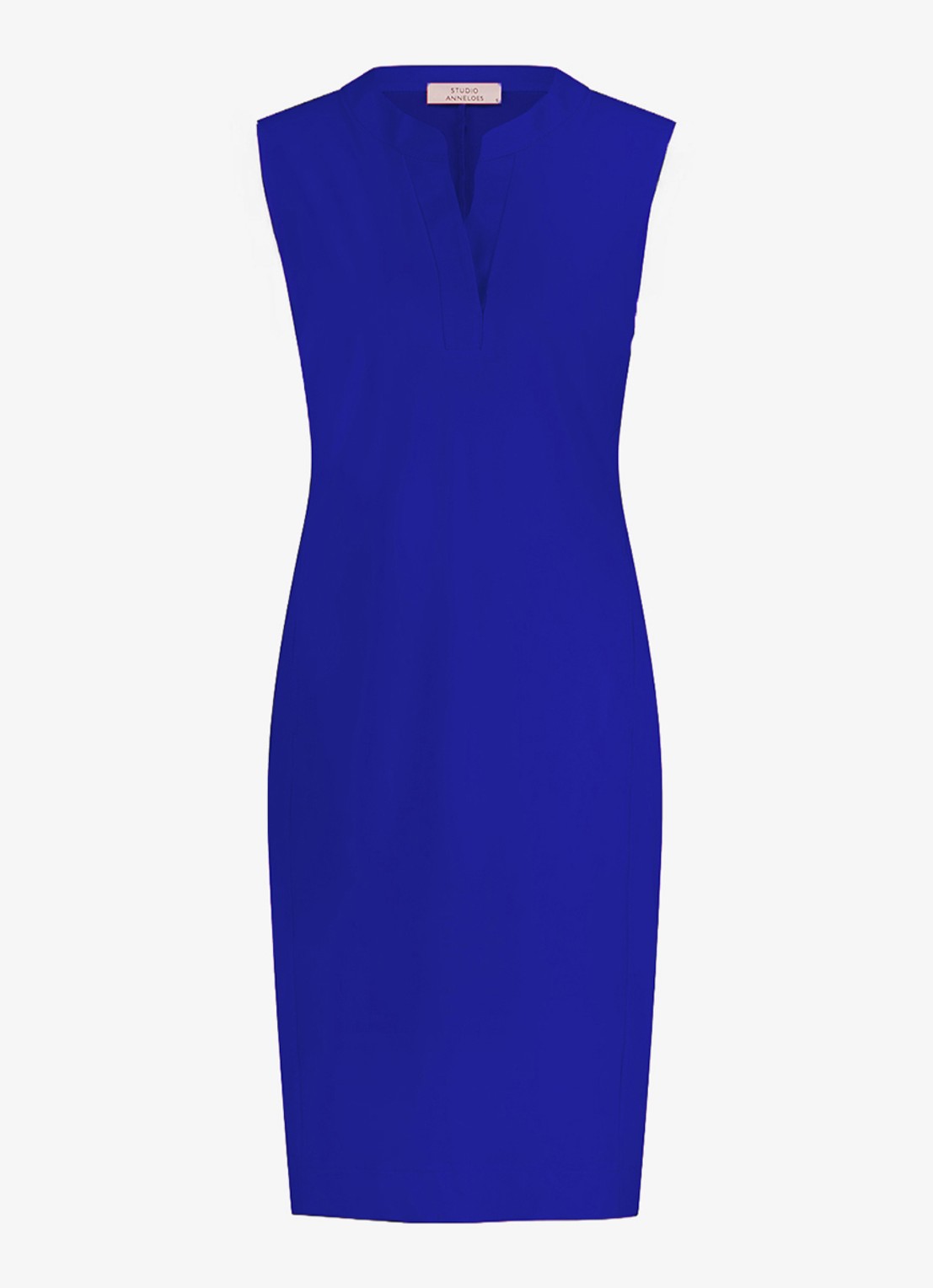 Studio Anneloes Simplicity mini jurk met steekzakken en V-hals - voorkant 2 blauw