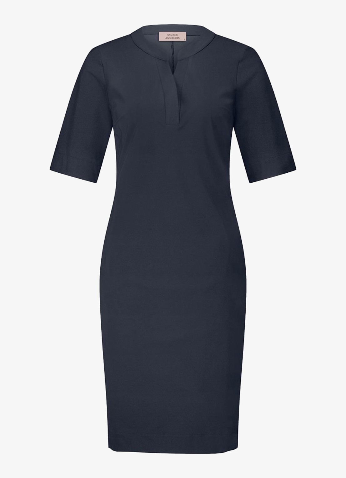 Studio Anneloes Simplicity mini jurk van travelstof - voorkant donkerblauw
