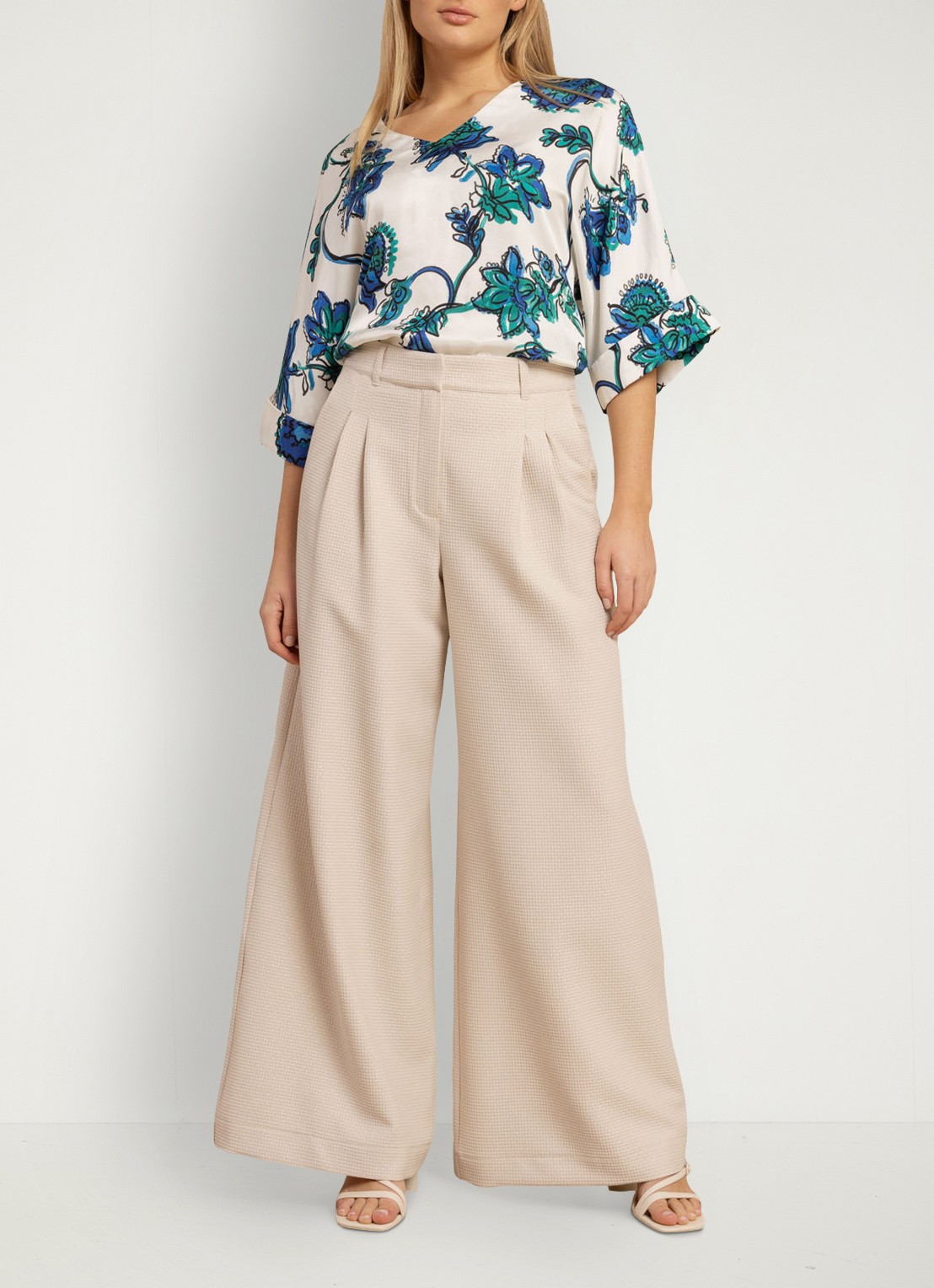 Studio Anneloes Sky high waist wide fit pantalon met structuur - achterkant 2 creme
