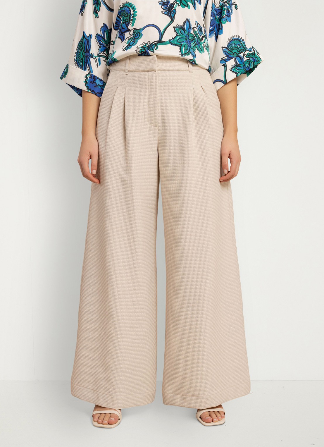 Studio Anneloes Sky high waist wide fit pantalon met structuur - detail 3 creme