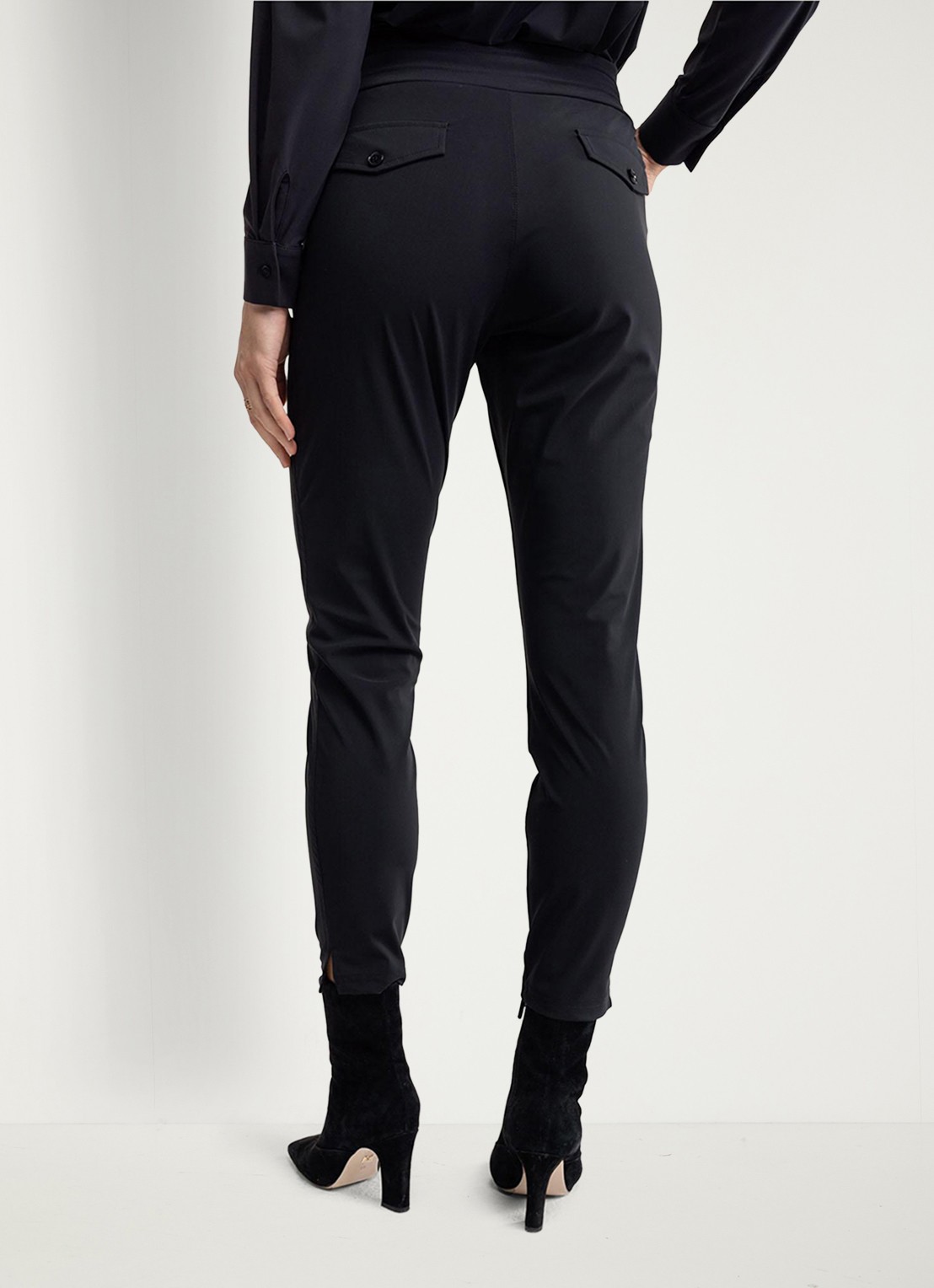 Studio Anneloes Startup high waist cropped slim fit broek met trekkoord - achterkant zwart