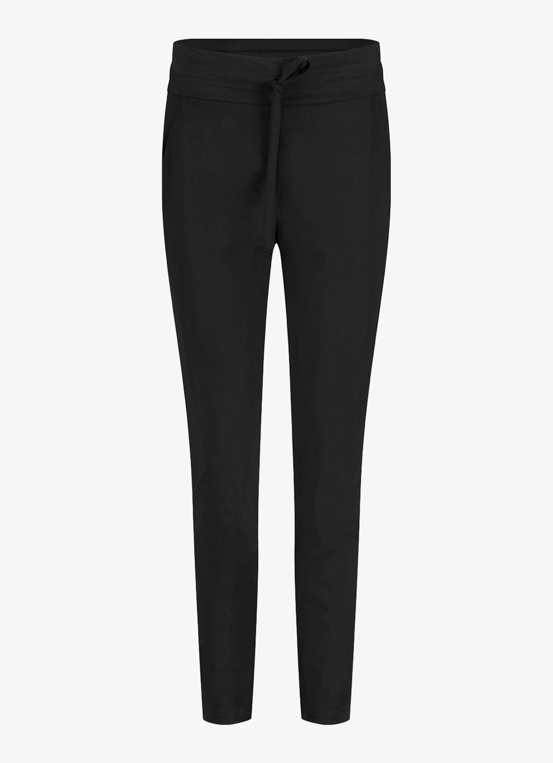 Studio Anneloes Startup high waist cropped slim fit broek met trekkoord - voorkant 4 zwart
