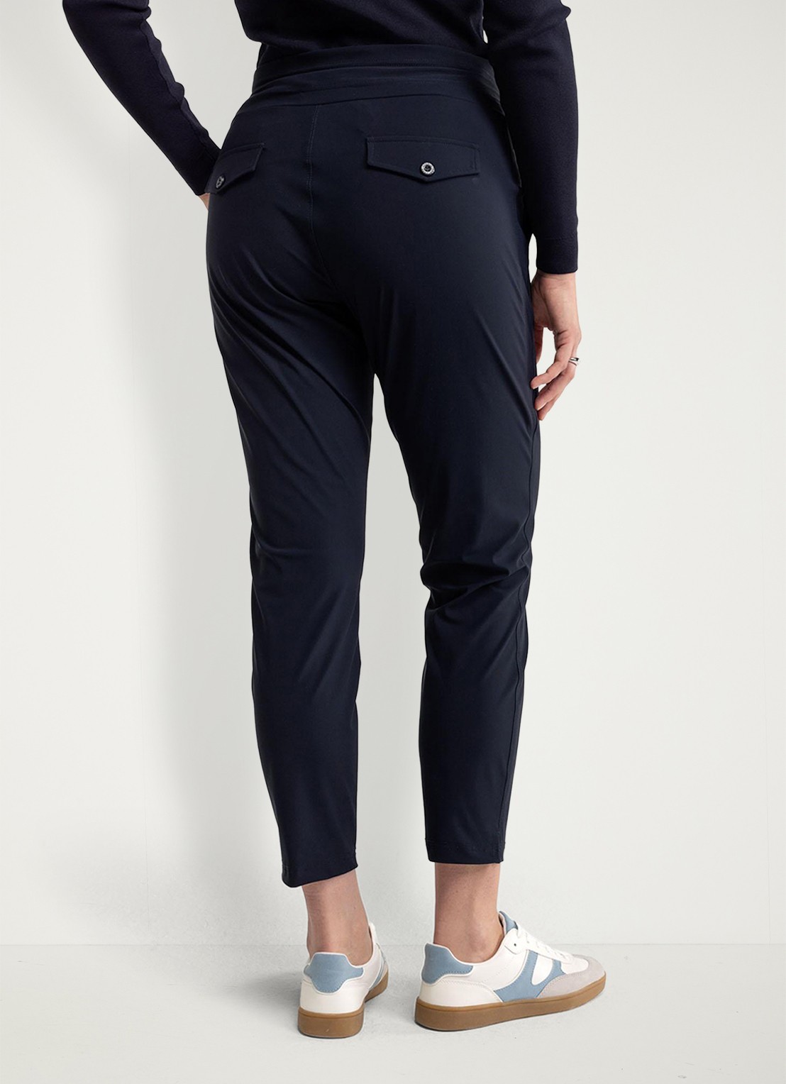 Studio Anneloes Startup high waist cropped slim fit broek met trekkoord - achterkant 5 donkerblauw