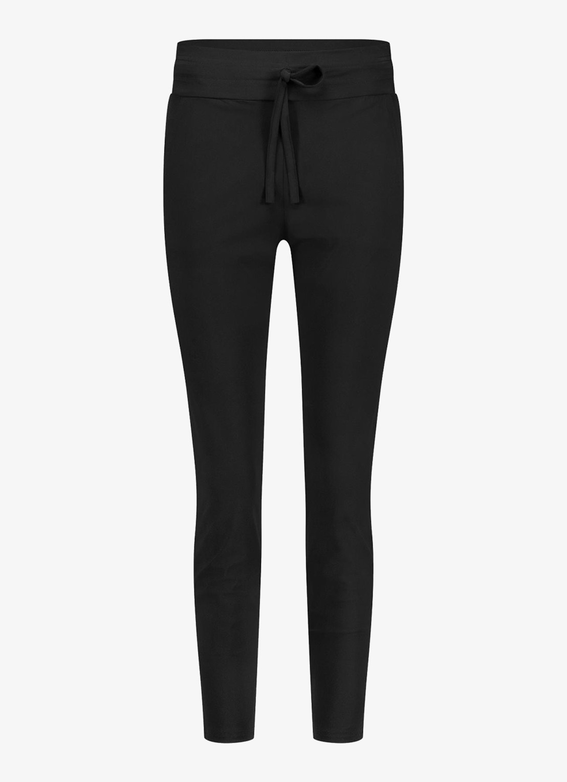 Studio Anneloes Startup mid waist cropped tapered fit pantalon van travelstof - voorkant zwart