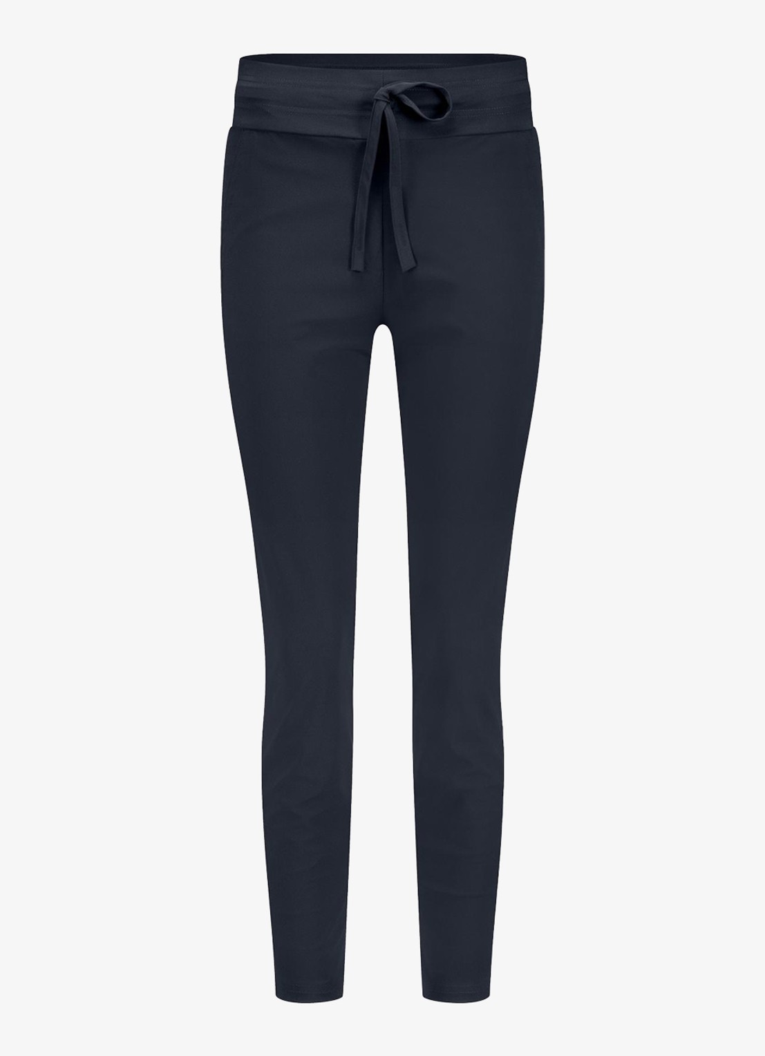 Studio Anneloes Startup mid waist cropped tapered fit pantalon van travelstof - voorkant donkerblauw