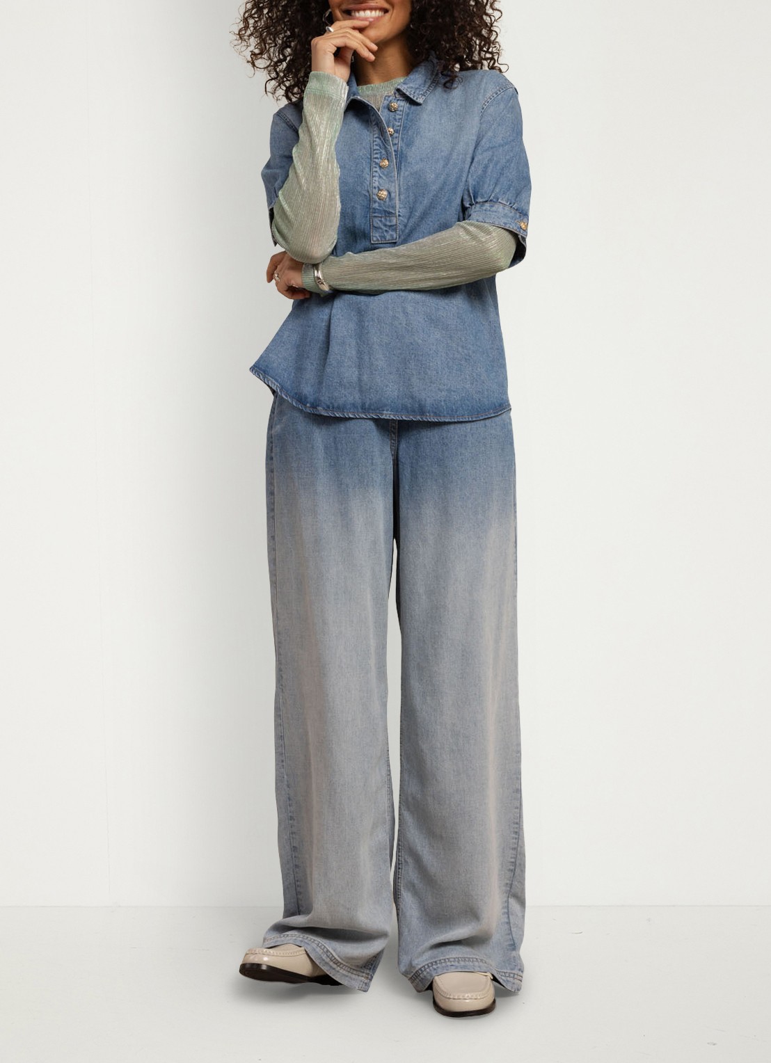 Studio Anneloes Stelle tuniek van denim - voorkant 2 blauw
