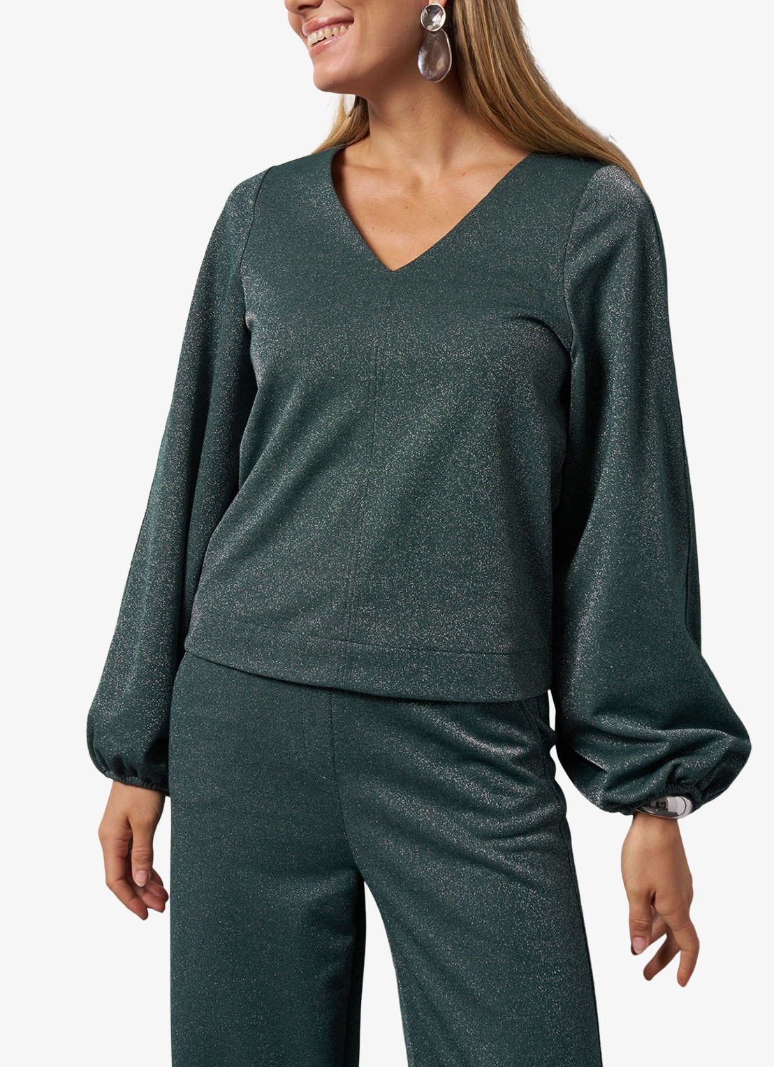 Studio Anneloes Sweater met V-hals en lurex - detail 4 groen