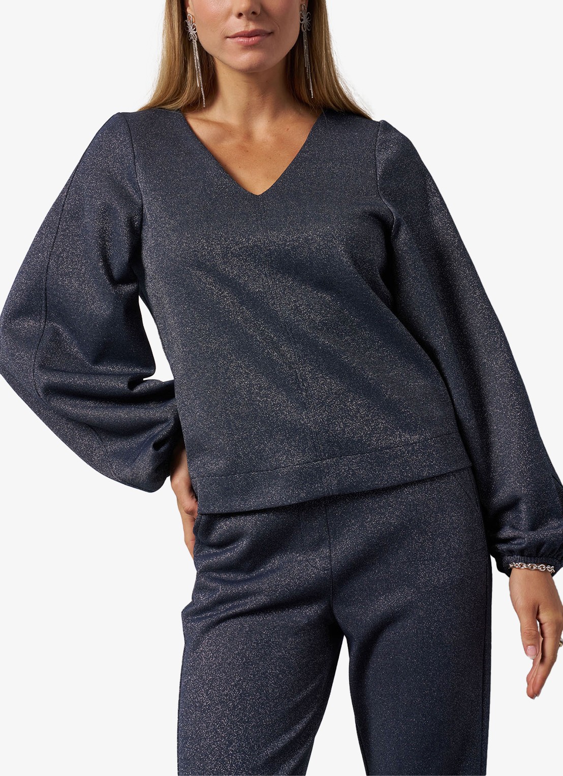 Studio Anneloes Sweater met V-hals en lurex - detail 4 blauwgrijs