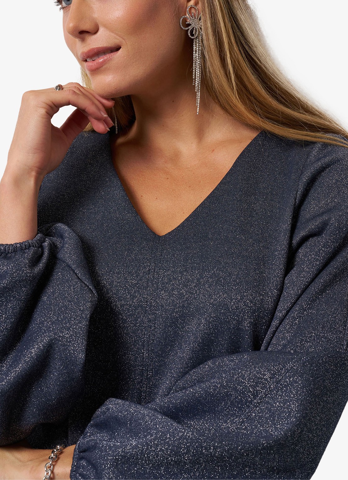 Studio Anneloes Sweater met V-hals en lurex - detail 5 blauwgrijs