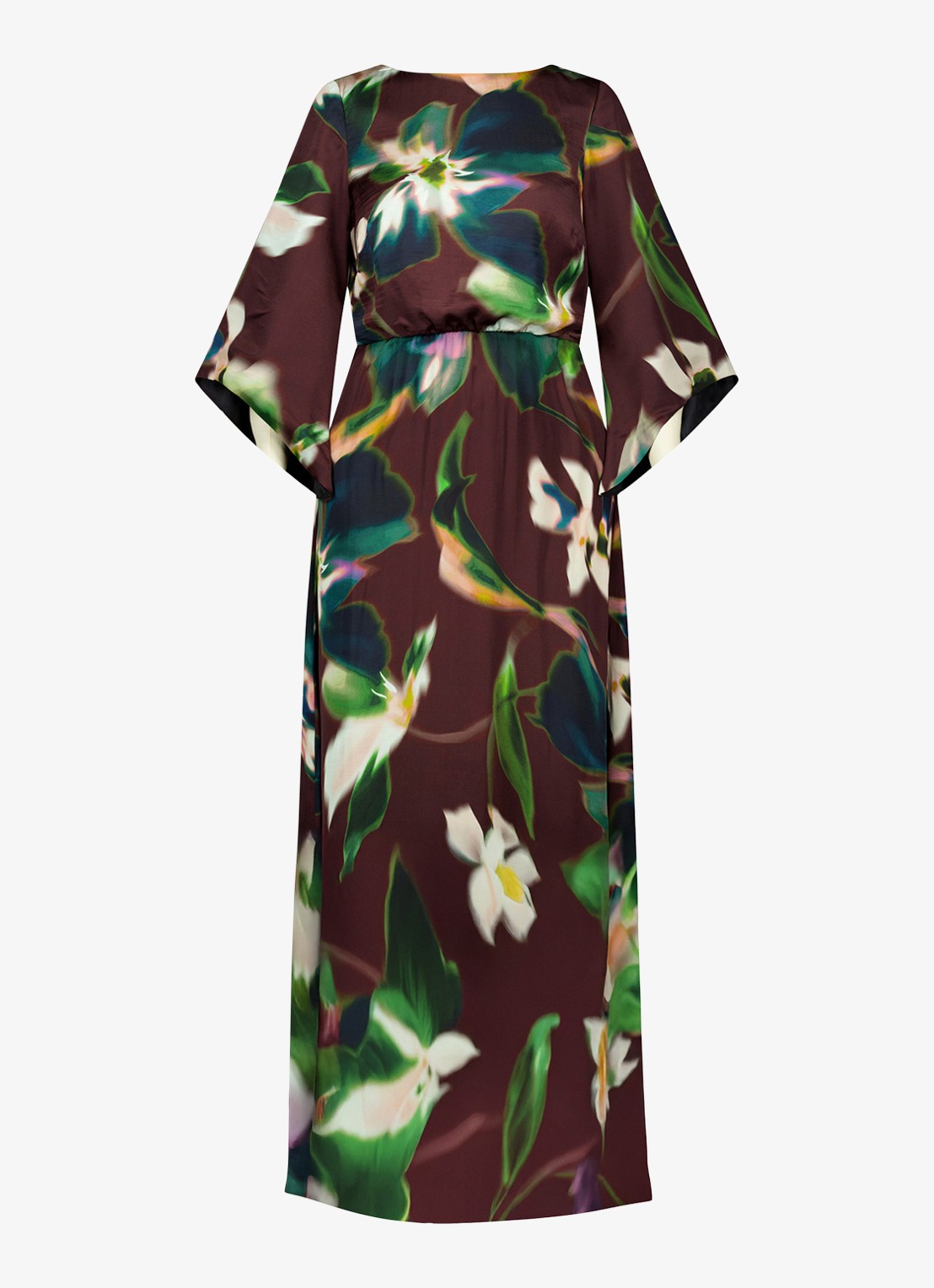 Studio Anneloes Tamara maxi jurk met print en vlindermouw - voorkant donkerbruin