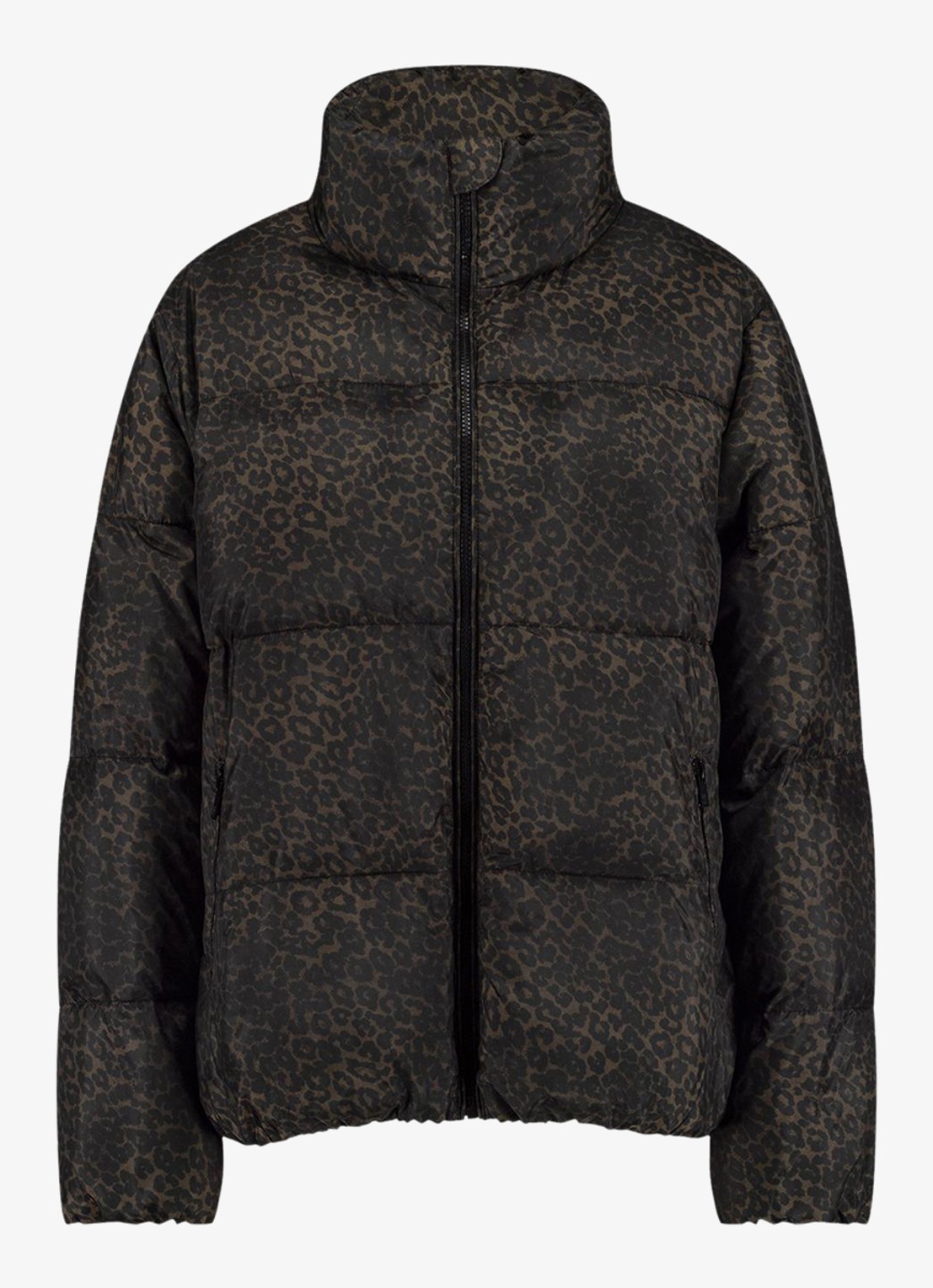 Studio Anneloes Tanner puffer jas met panterprint - voorkant donkerbruin