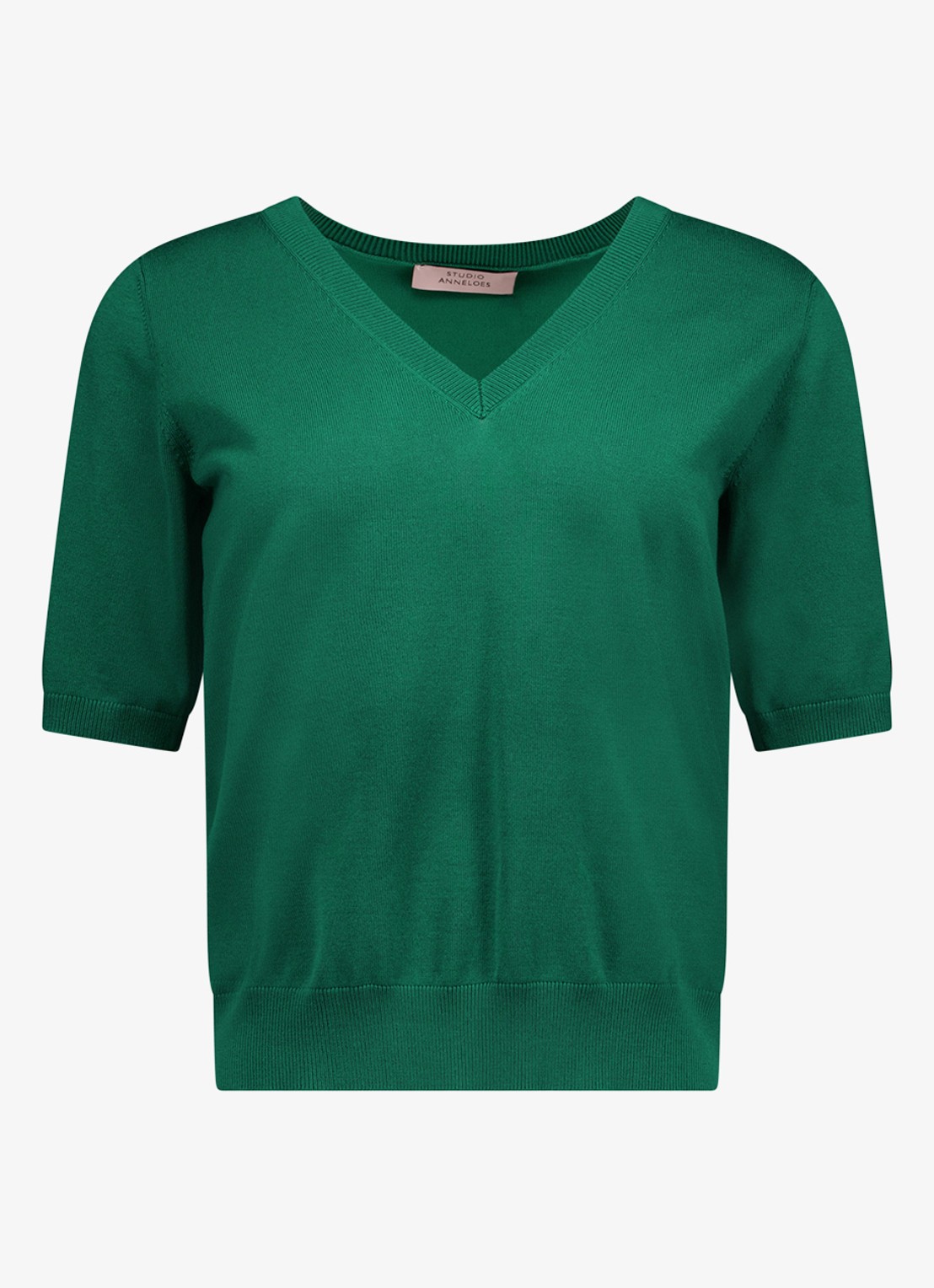 Studio Anneloes Truida fijngebreide pullover met V-hals - voorkant groen