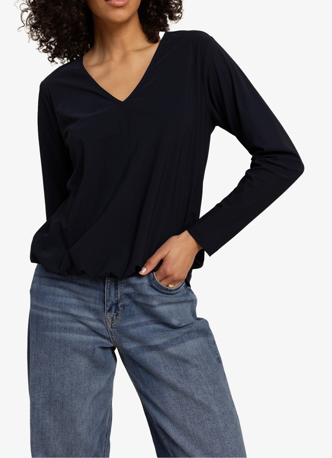Studio Anneloes Vicky long sleeve shirt met plooien - detail 3 donkerblauw