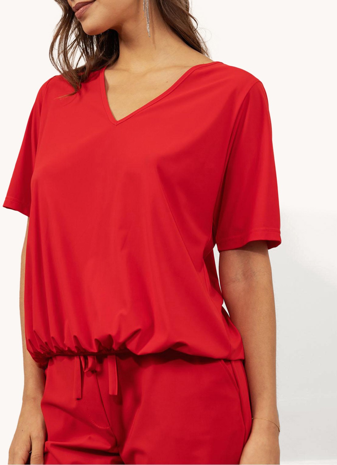 Studio Anneloes Vicky top van travelstof met trekkoord - detail 4 rood