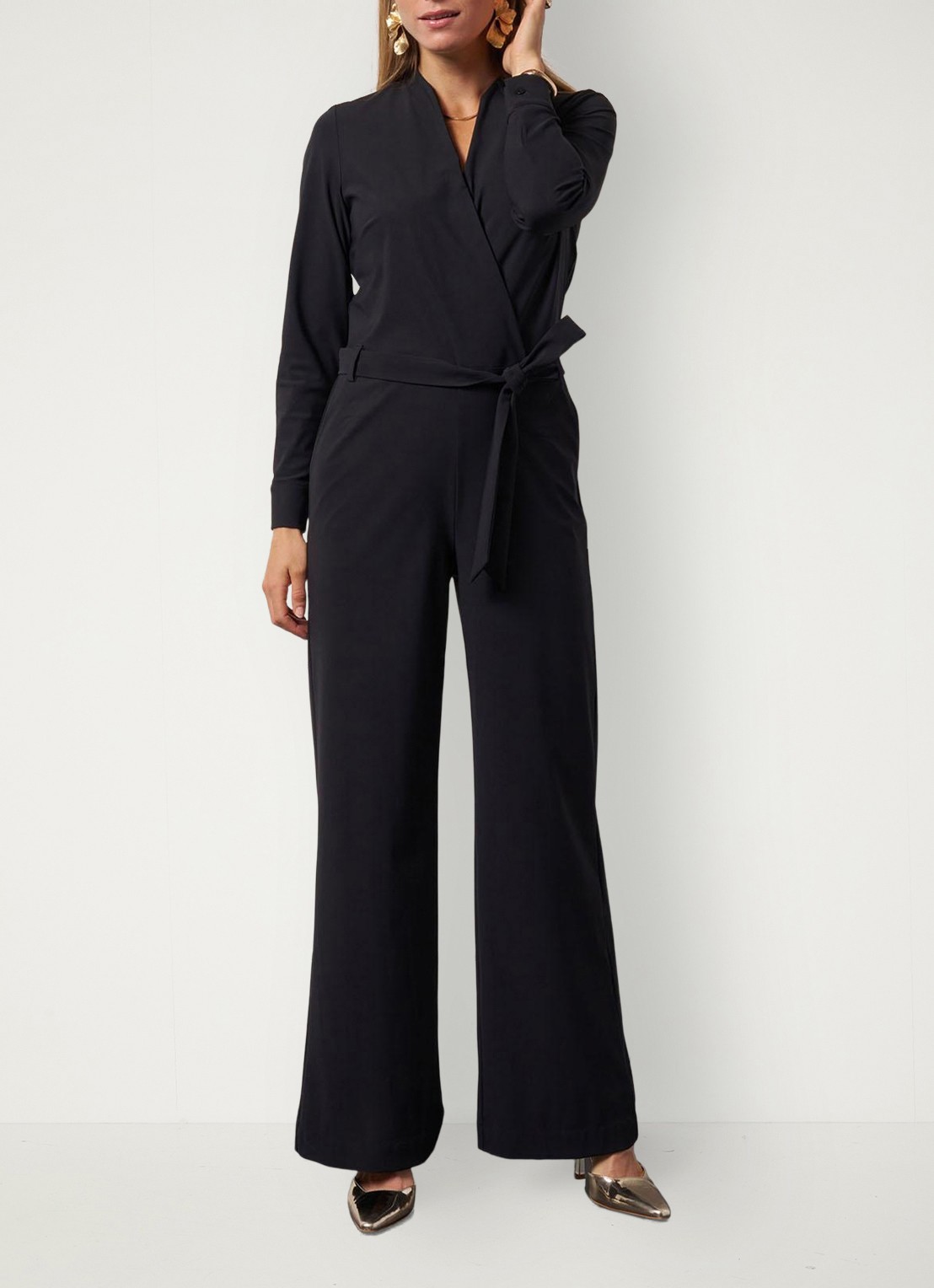Studio Anneloes Wide fit jumpsuit met strikceintuur - detail 3 zwart