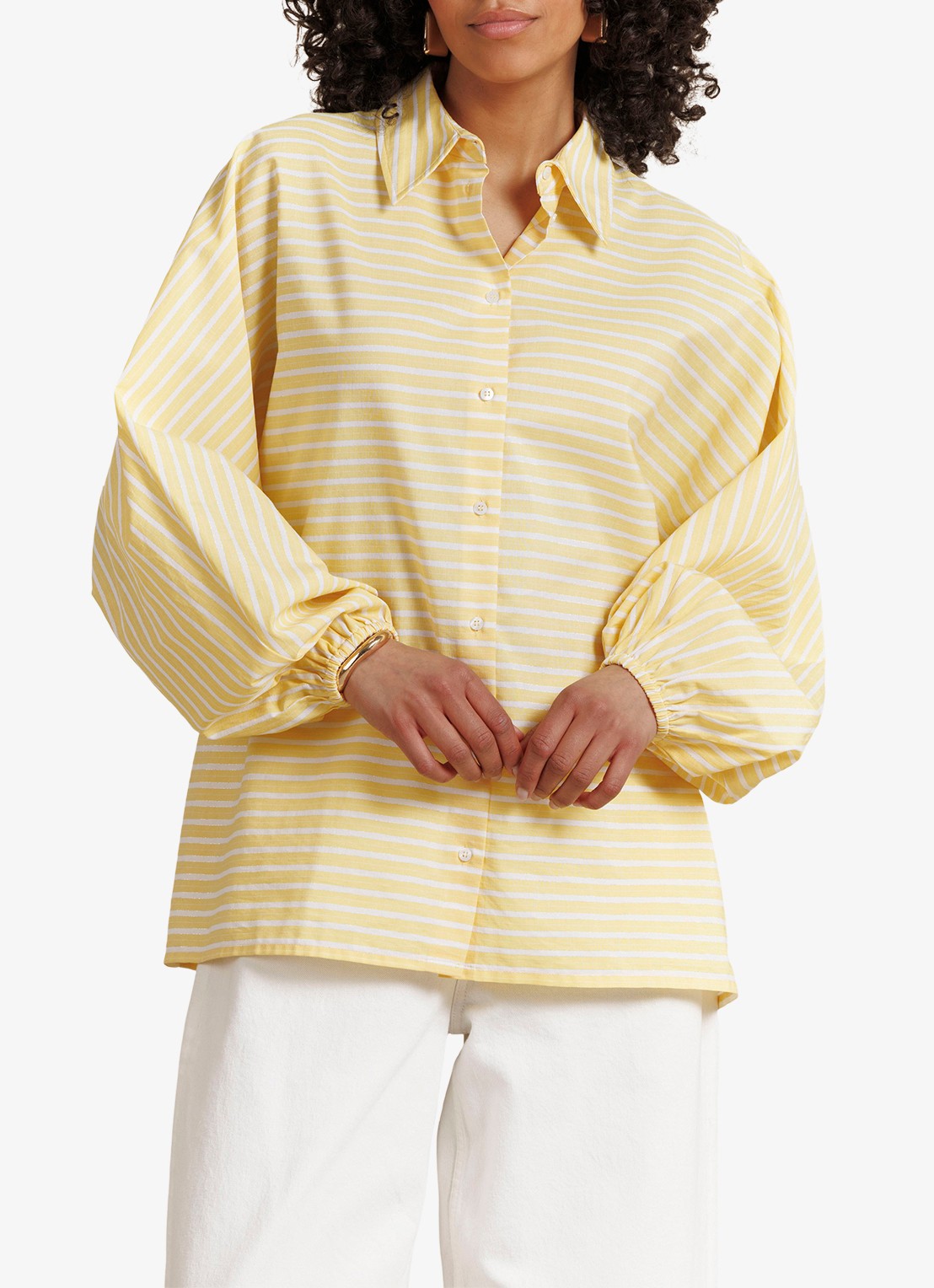 Studio Anneloes Yuki blouse met streepprint en ballonmouw - detail 4 geel