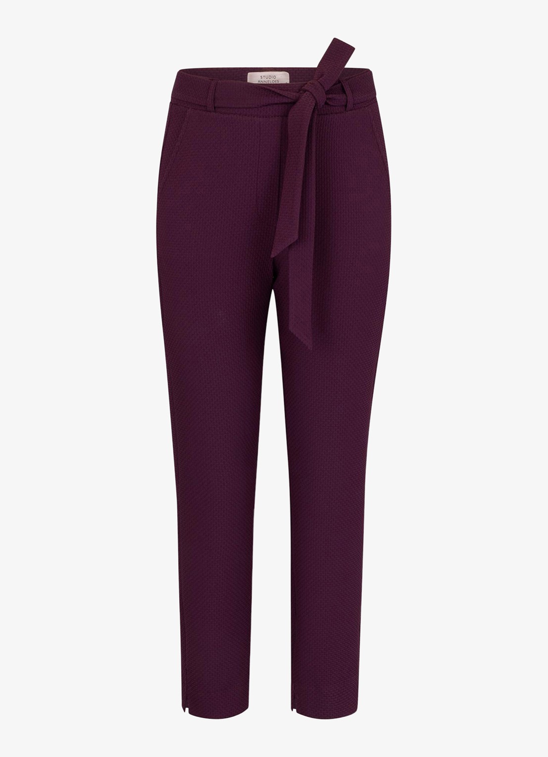 Studio Anneloes Zarja high waist tapered fit pantalon met textuur - voorkant 2 paars