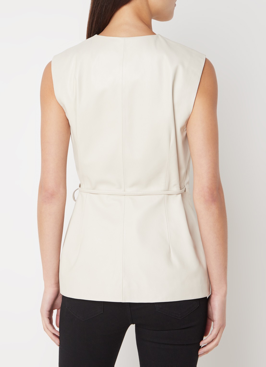 STUDIO AR Belleza gilet van schapenleer met strikceintuur - achterkant 4 bruin