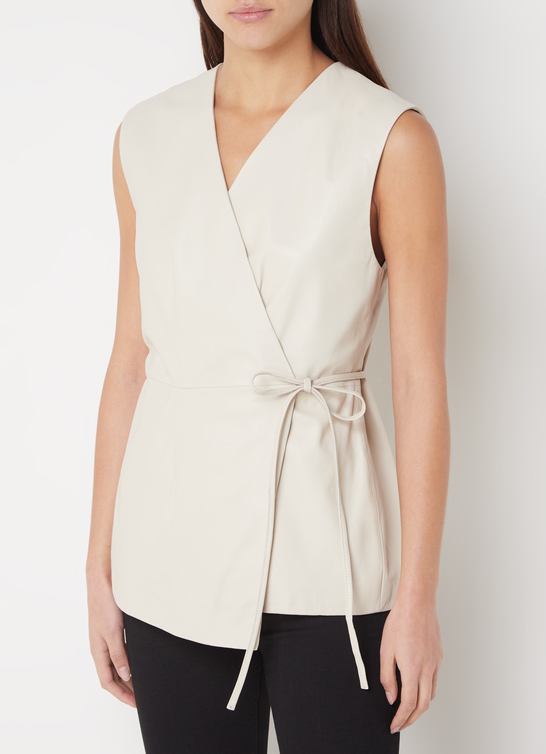STUDIO AR Belleza gilet van schapenleer met strikceintuur - detail bruin