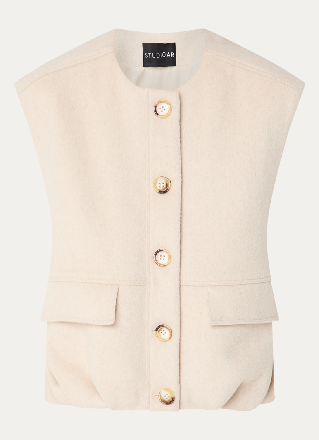 STUDIO AR Daniela grofgebreid gilet in wolblend - voorkant zand