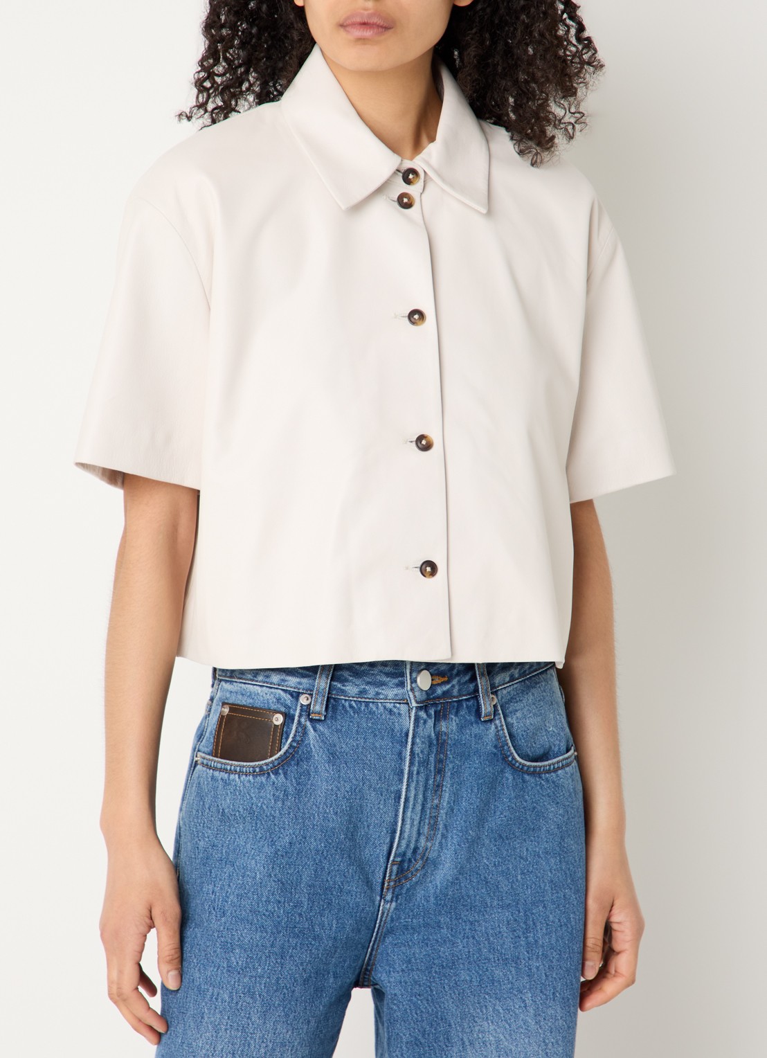 STUDIO AR Eveline blouse van schapenleer - detail grijs