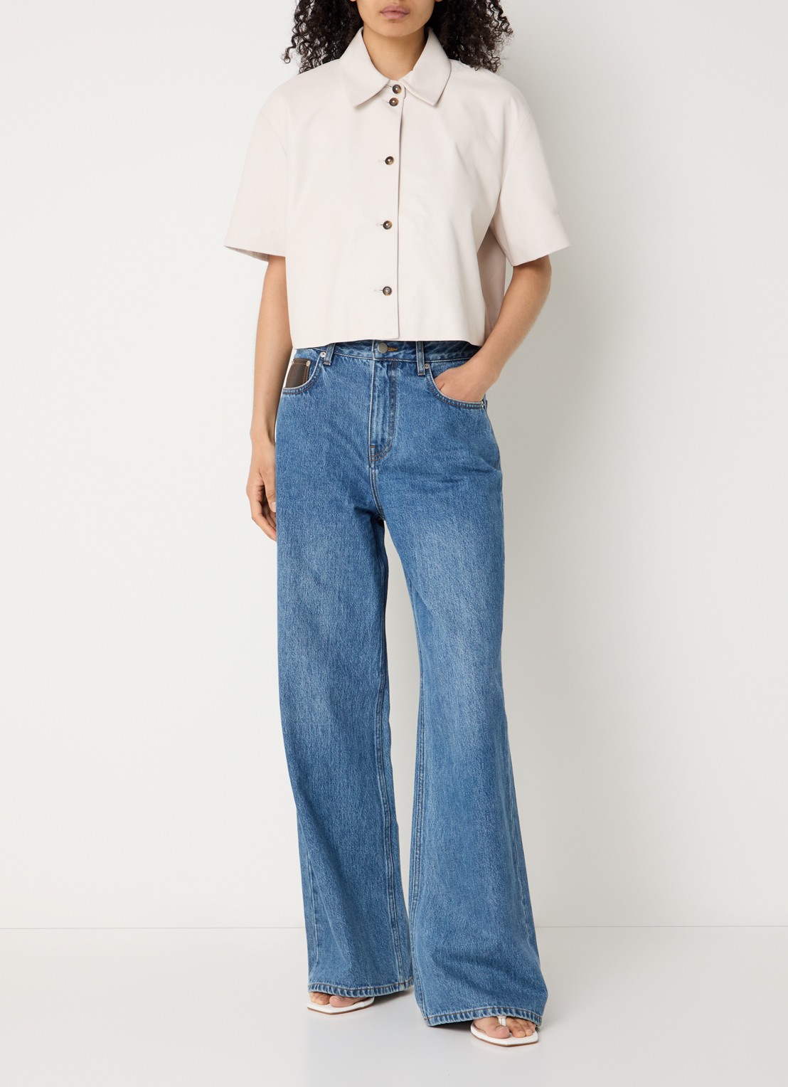 STUDIO AR Eveline blouse van schapenleer - voorkant 4 grijs