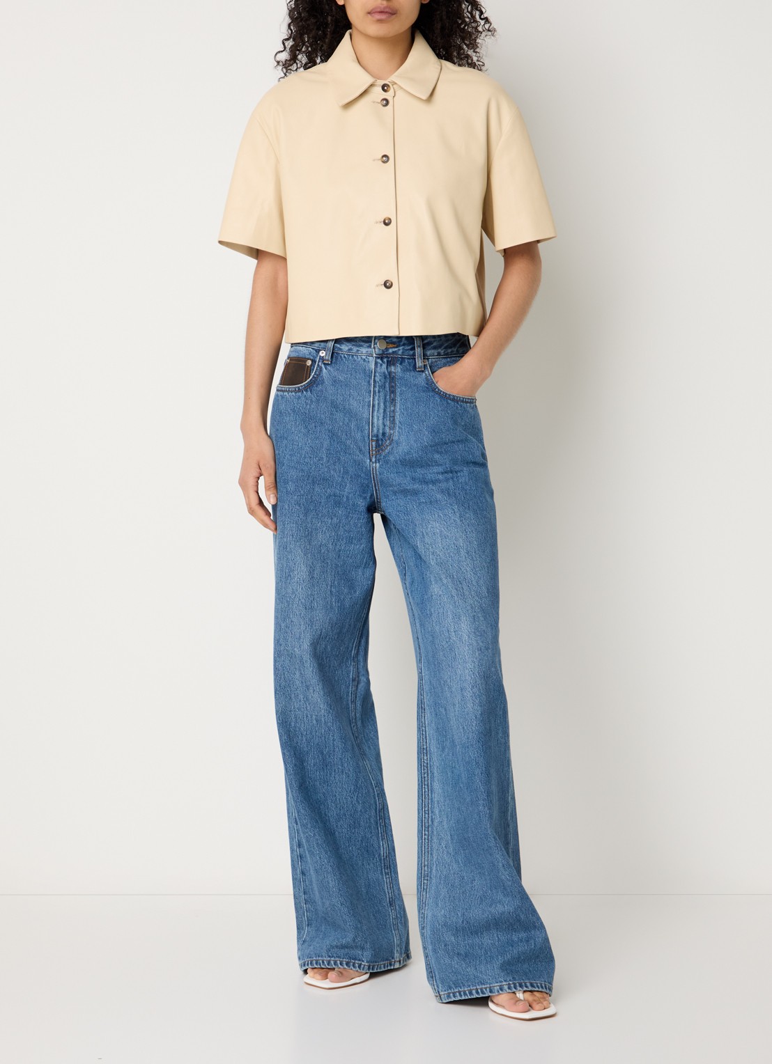 STUDIO AR Eveline blouse van schapenleer - voorkant 3 lichtgeel