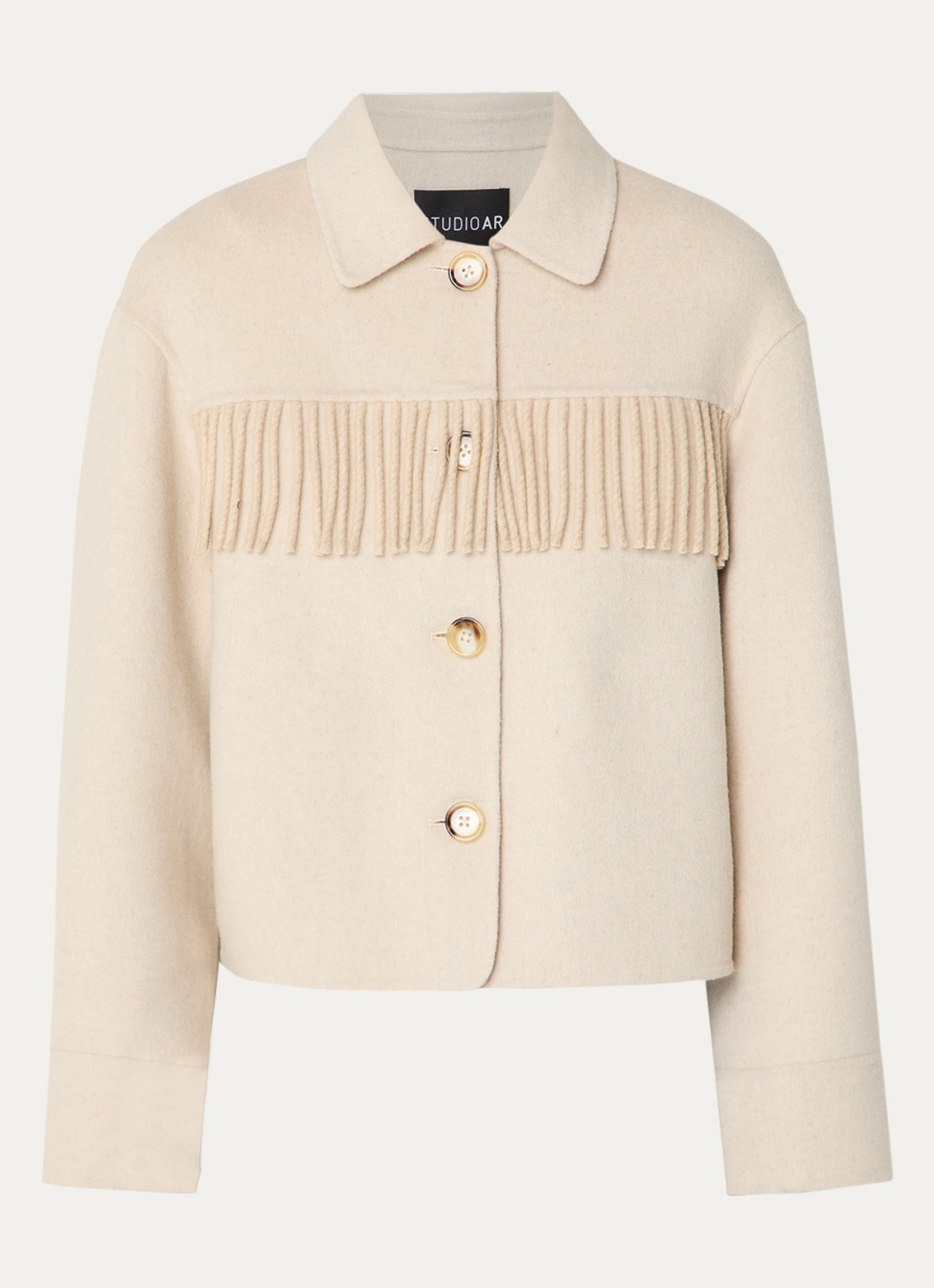STUDIO AR Liora jack in wolblend en franjes - voorkant beige