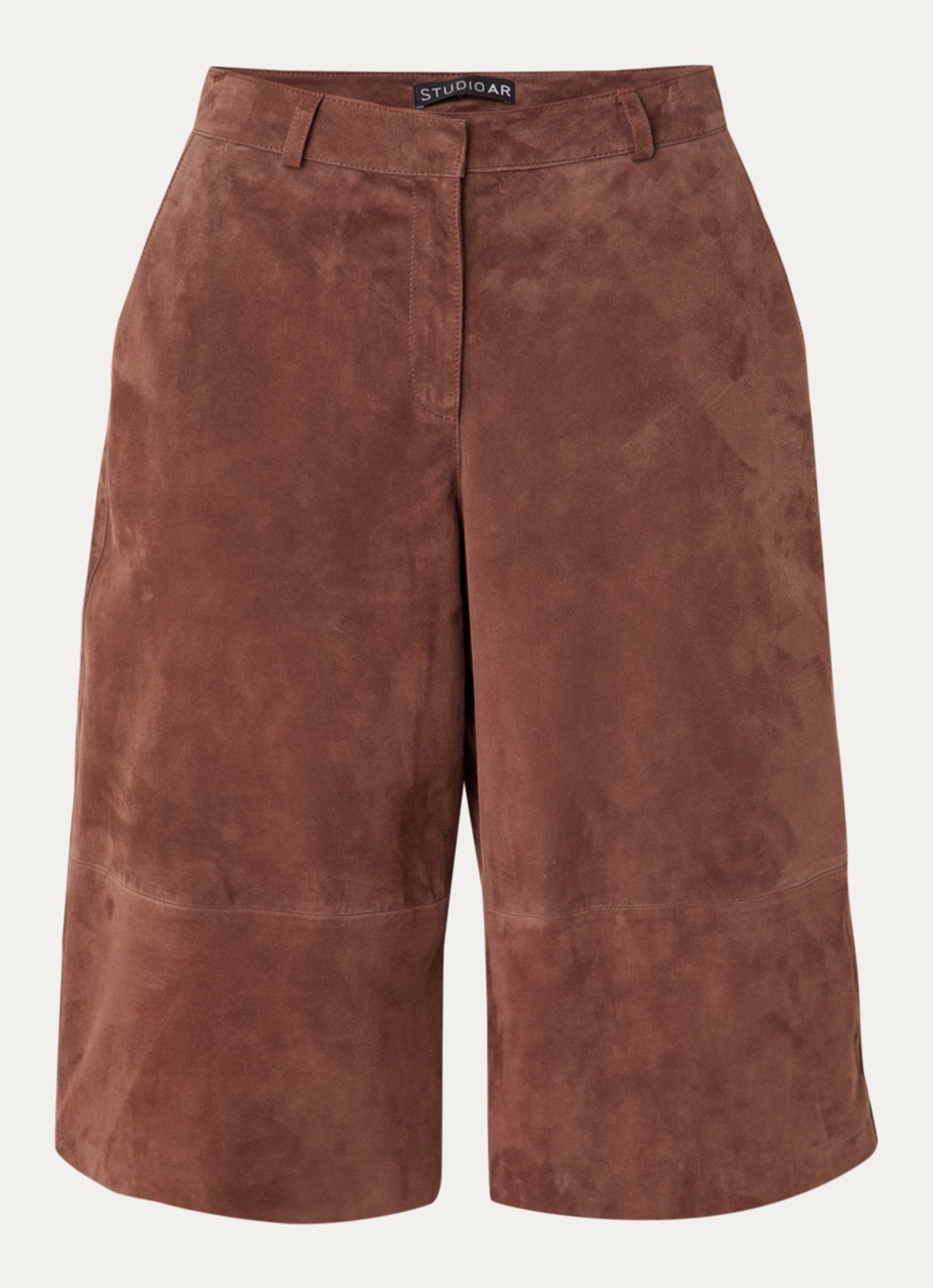 STUDIO AR Matilde high waist straight fit korte broek van geitensuède - voorkant 2 bruin