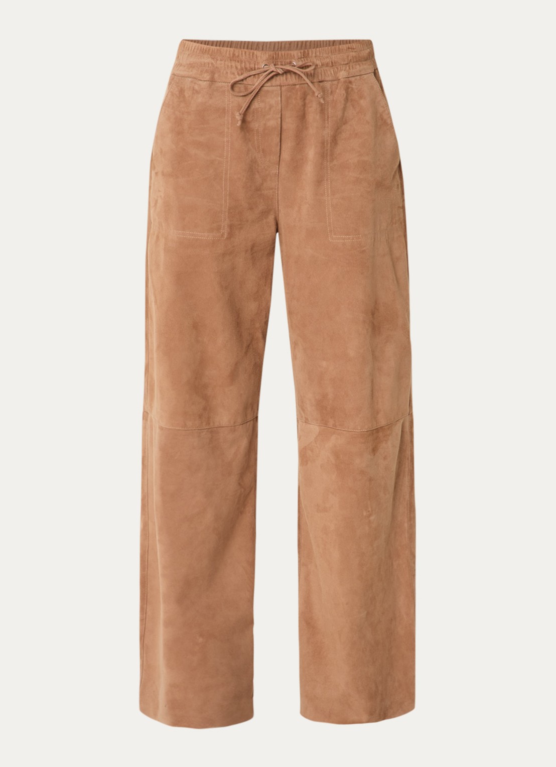 STUDIO AR Nadia high waist straight fit broek van geitenleer - voorkant 3 lichtbruin