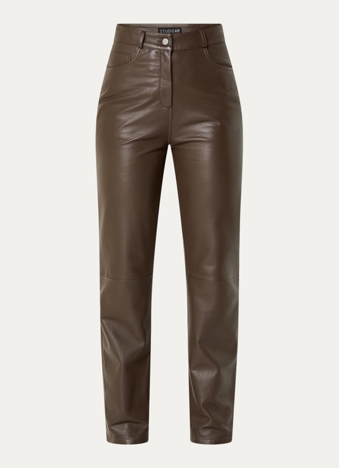 STUDIO AR Sacha high waist straight fit broek van schapenleer - voorkant 4 bruin