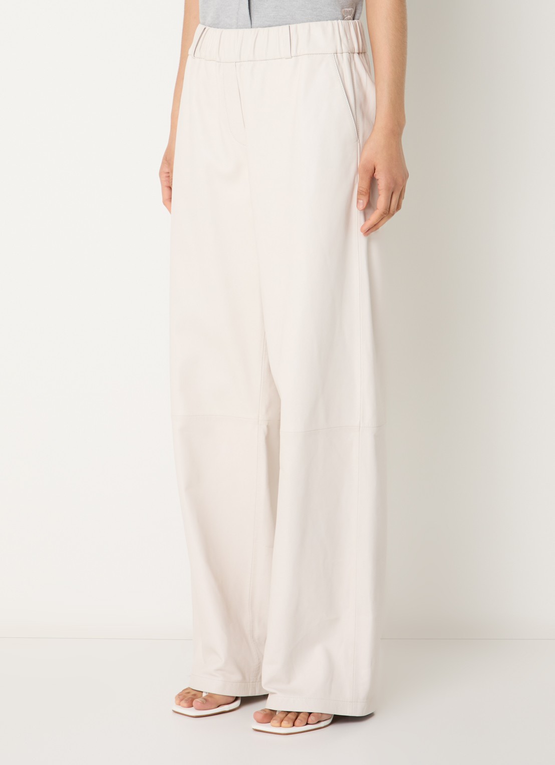 STUDIO AR Thalina high waist straight fit broek van schapenleer - detail gebroken wit