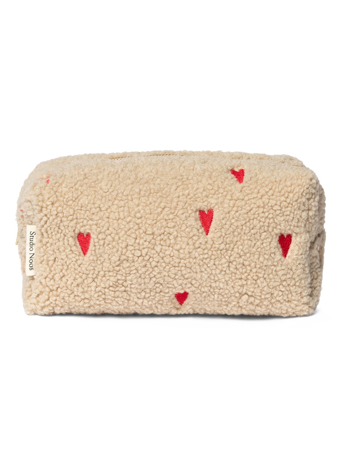 Studio Noos Hearts make-up tas van teddy - voorkant beige