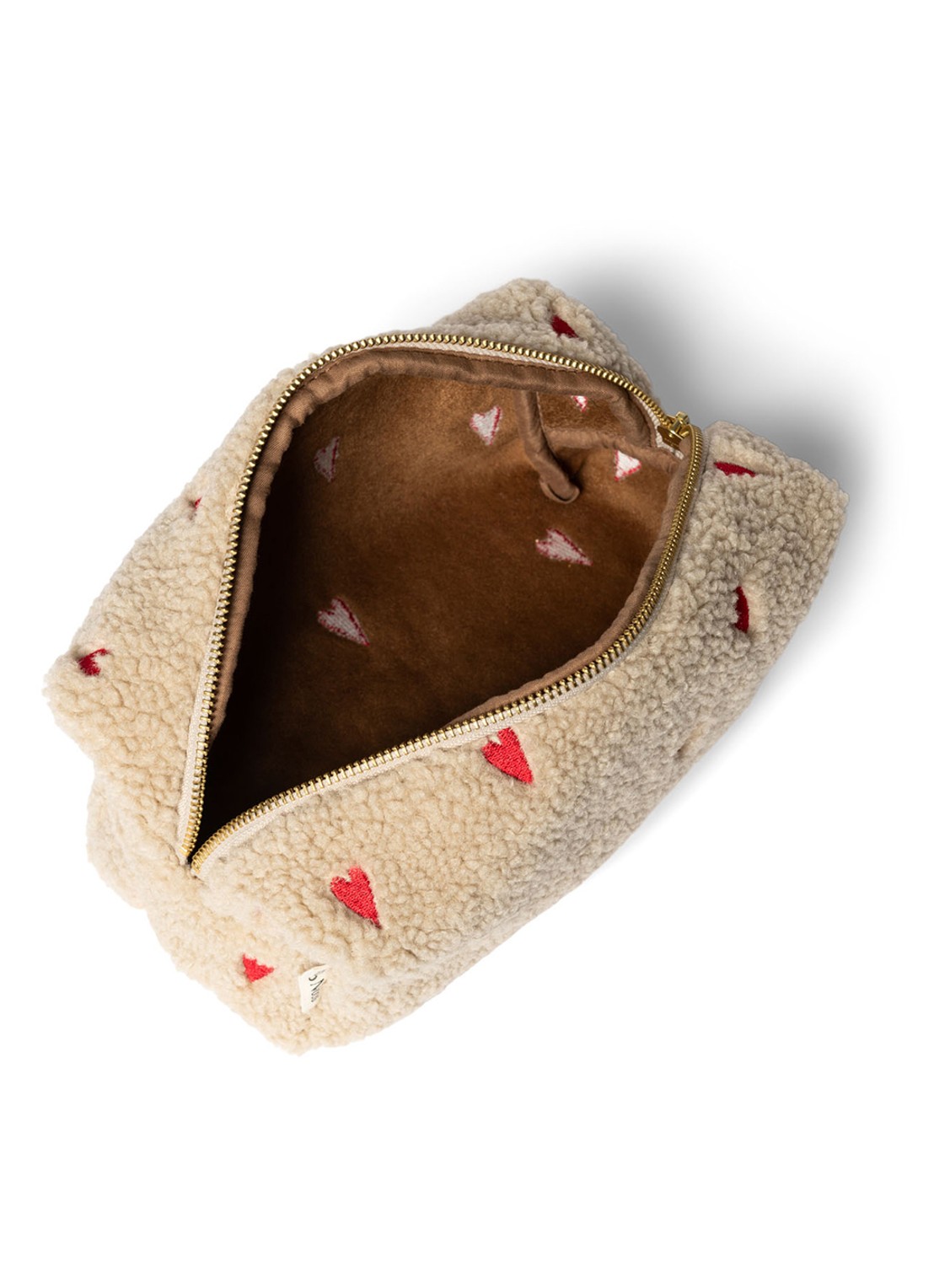 Studio Noos Hearts make-up tas van teddy - voorkant 2 beige