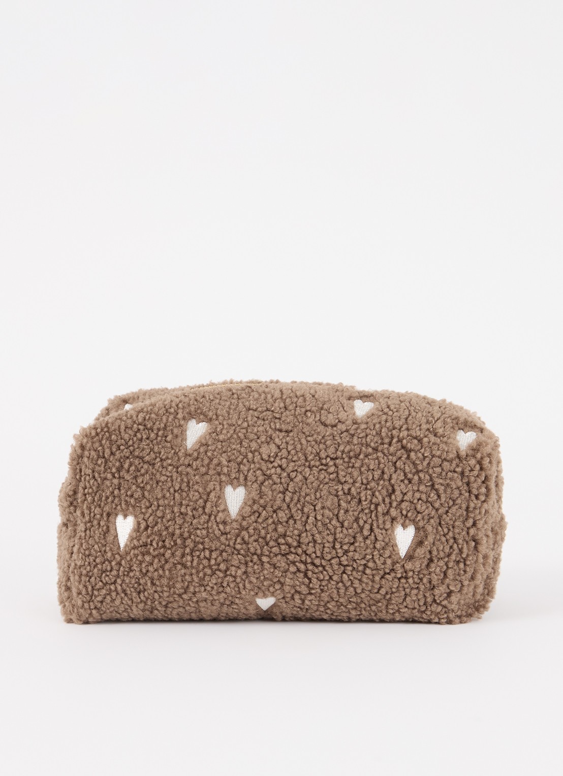 Studio Noos Hearts make-up tas van teddy - voorkant lichtbruin