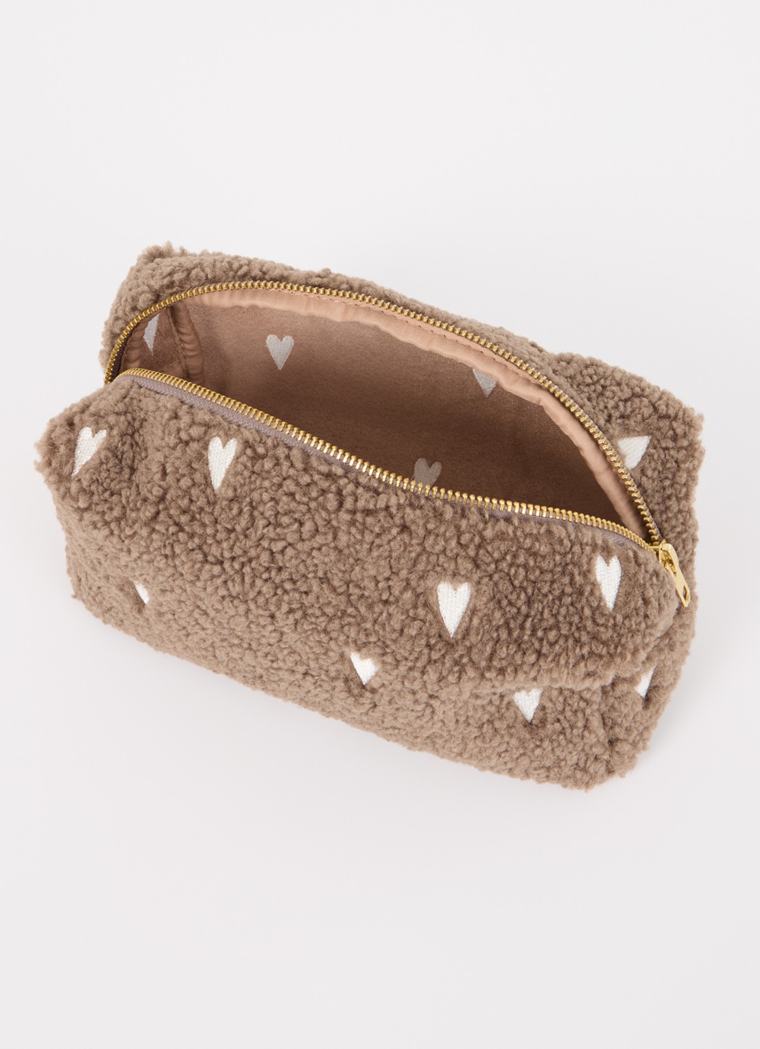 Studio Noos Hearts make-up tas van teddy - voorkant 2 lichtbruin
