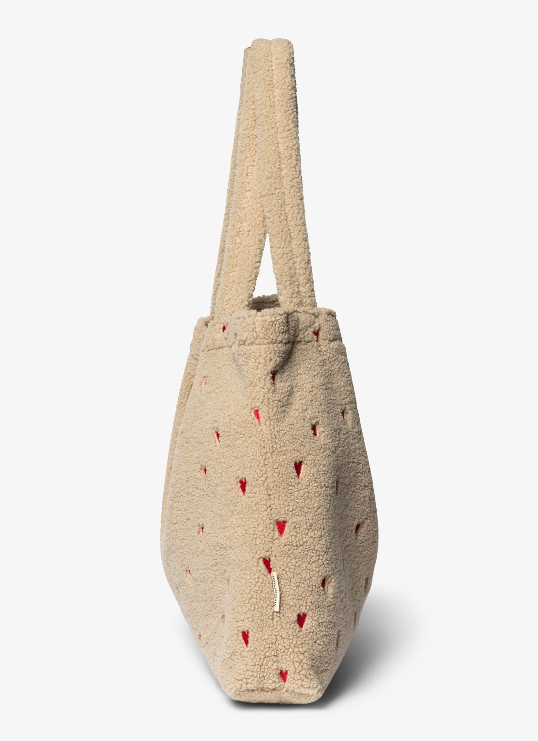Studio Noos Hearts Mom-Bag van teddy met borduring - detail 2 donkerbeige