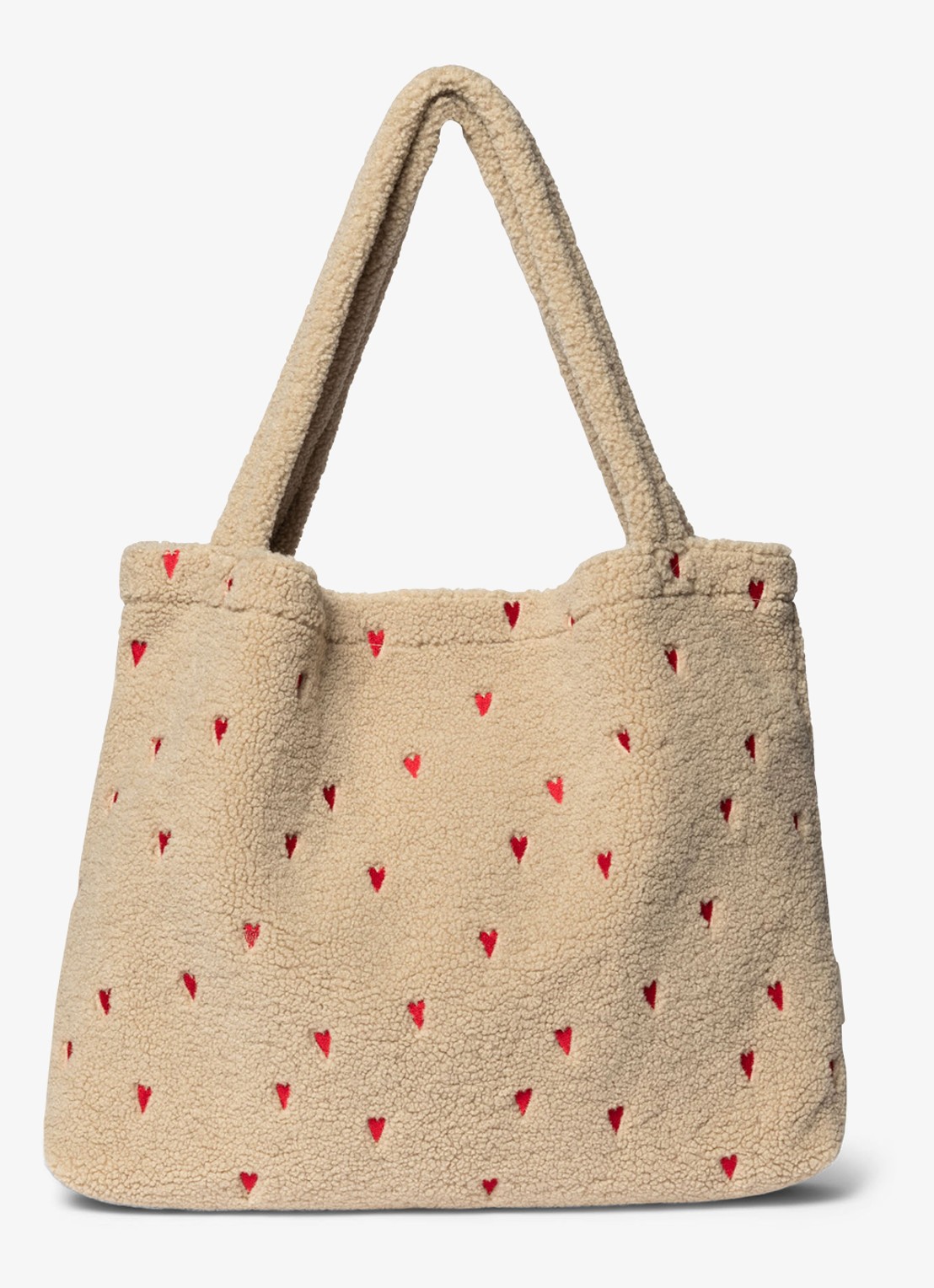 Studio Noos Hearts Mom-Bag van teddy met borduring - voorkant 4 donkerbeige