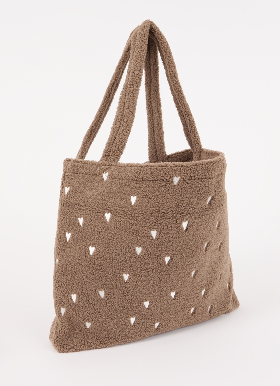 Studio Noos Hearts Mom-Bag van teddy met borduring - achterkant 3 lichtbruin