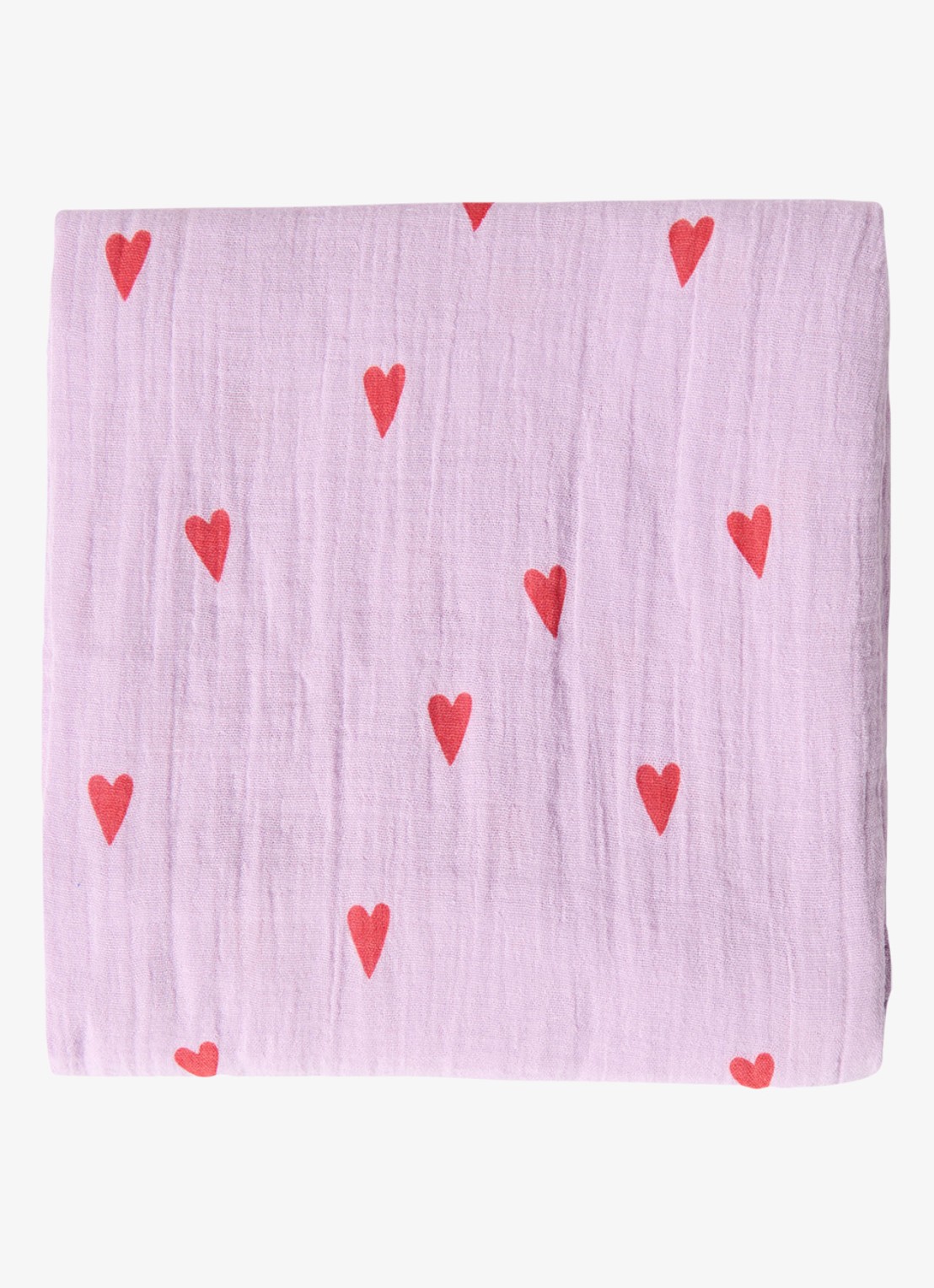 Studio Noos Lilac Hearts hydrofiele doek met print - detail paars