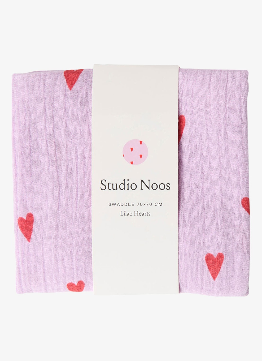 Studio Noos Lilac Hearts hydrofiele doek met print - voorkant lichtpaars
