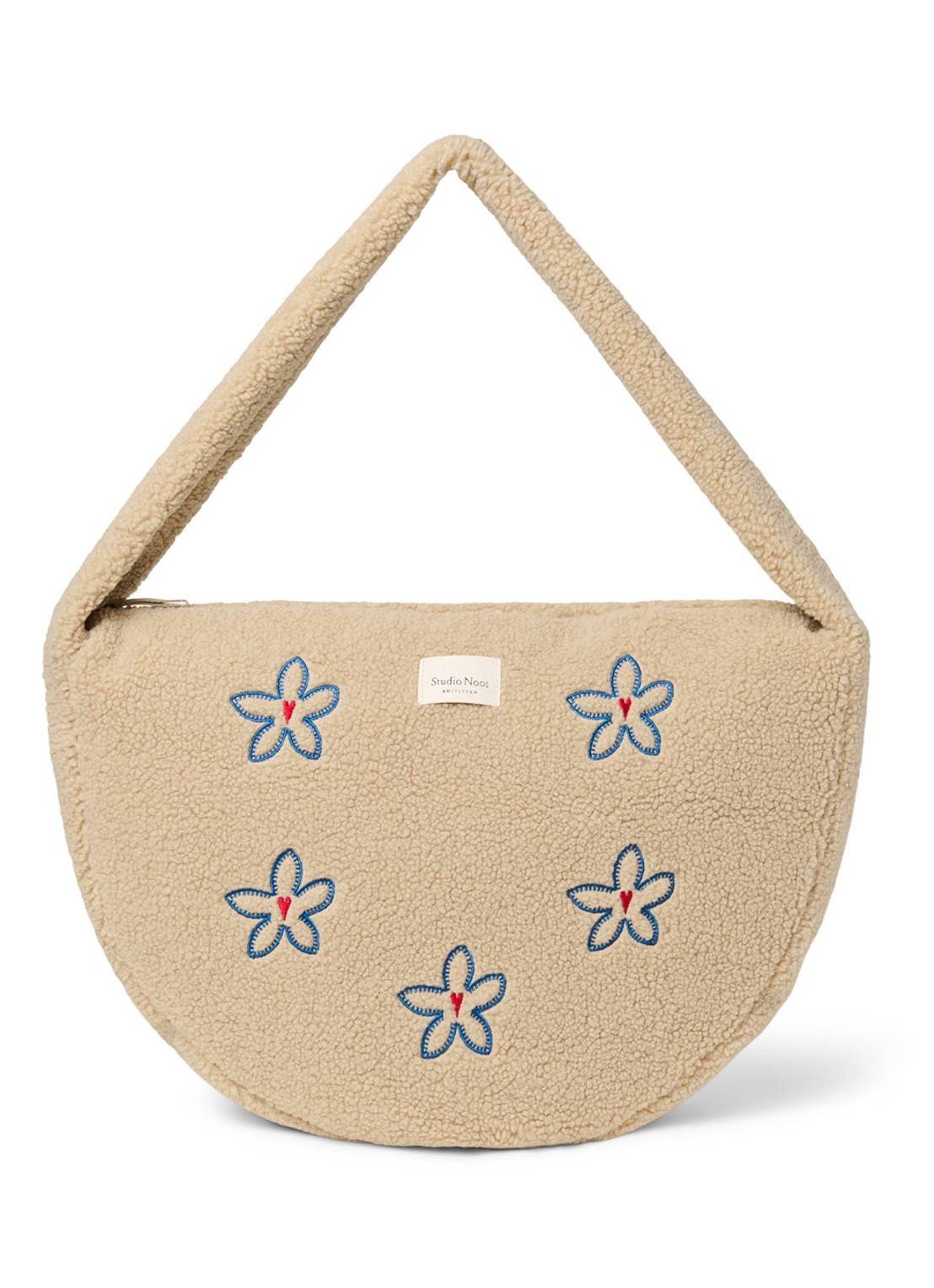 Studio Noos Luiertas van teddy met bloemborduring - voorkant beige
