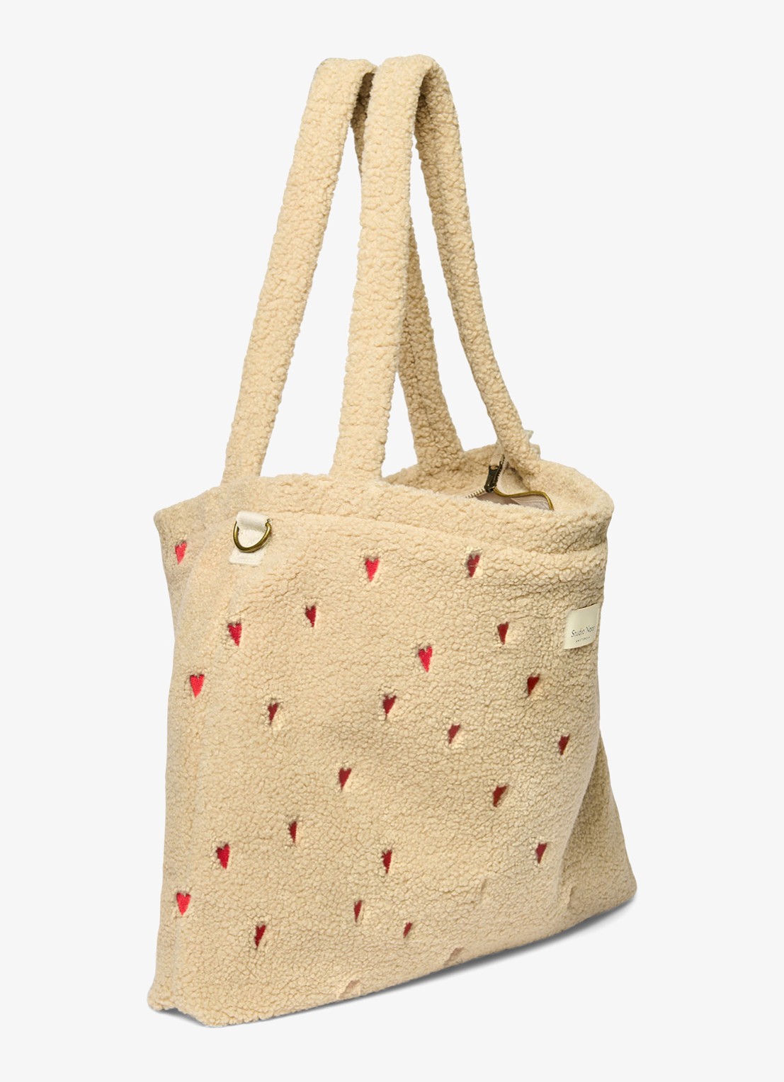 Studio Noos Luiertas van teddy met borduring - detail beige