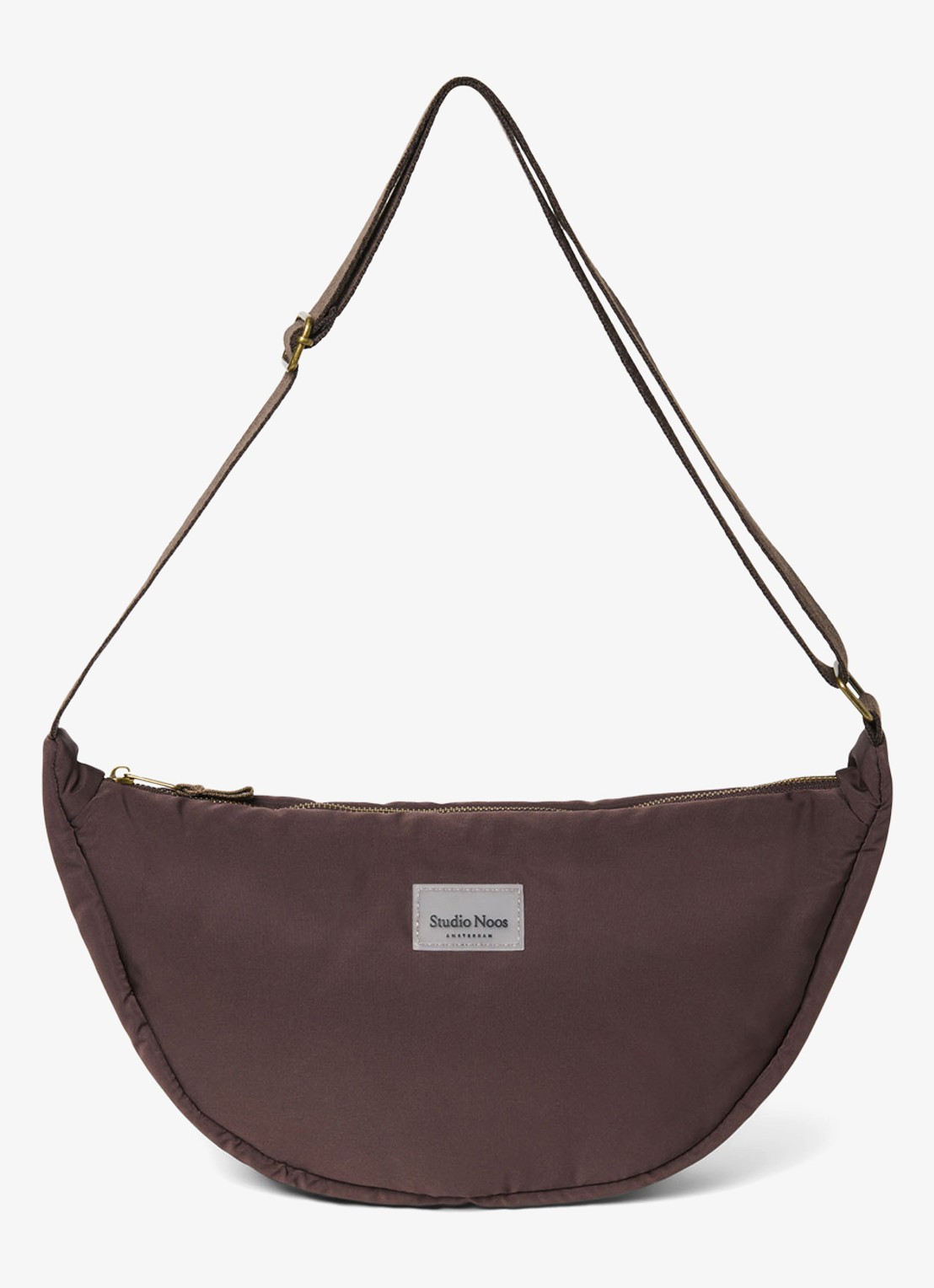 Studio Noos Puffy crossbodytas met verstelbare schouderriem - voorkant donkerbruin