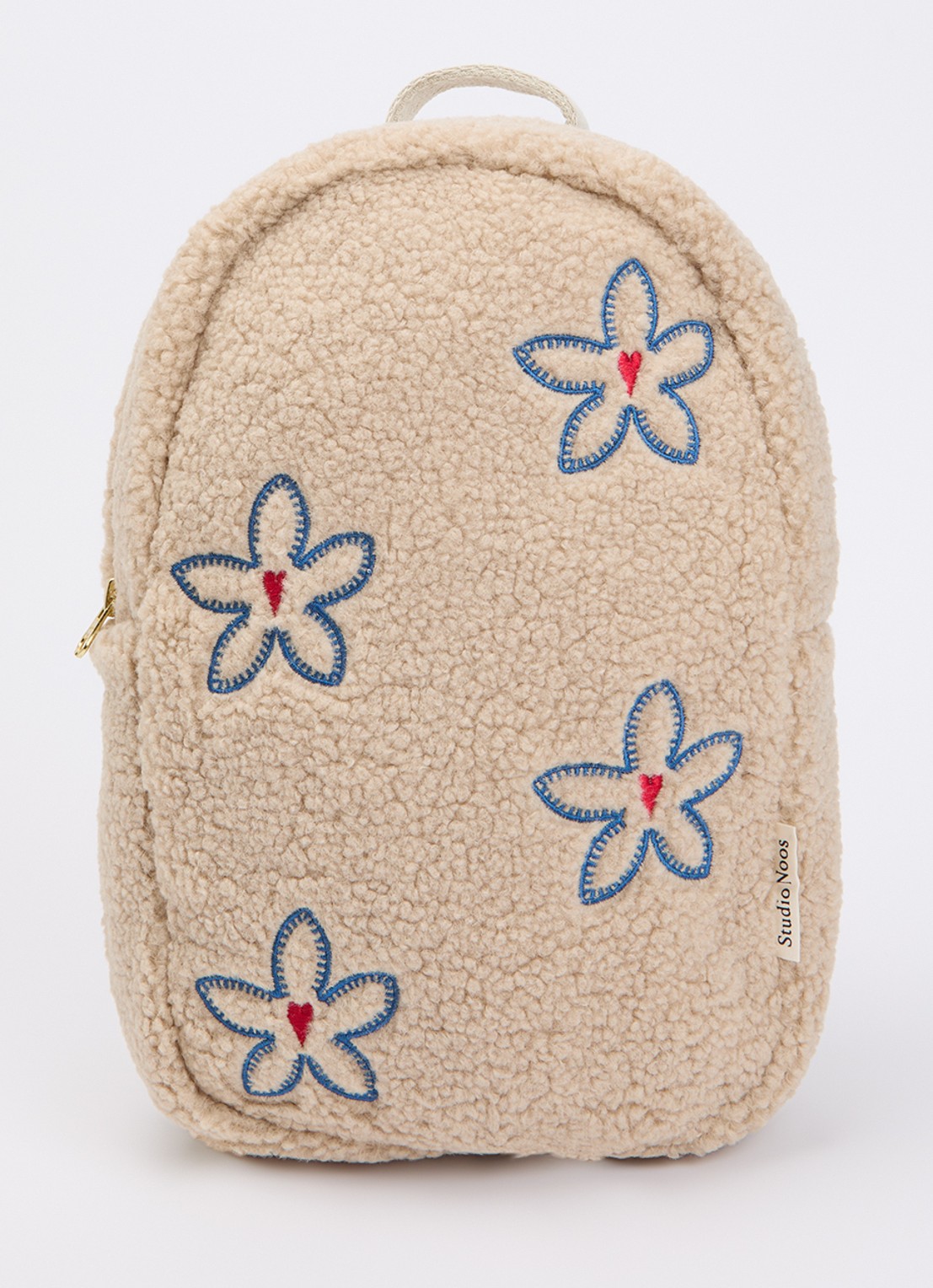 Studio Noos Rugzak van teddy met bloemenprint - voorkant naturel