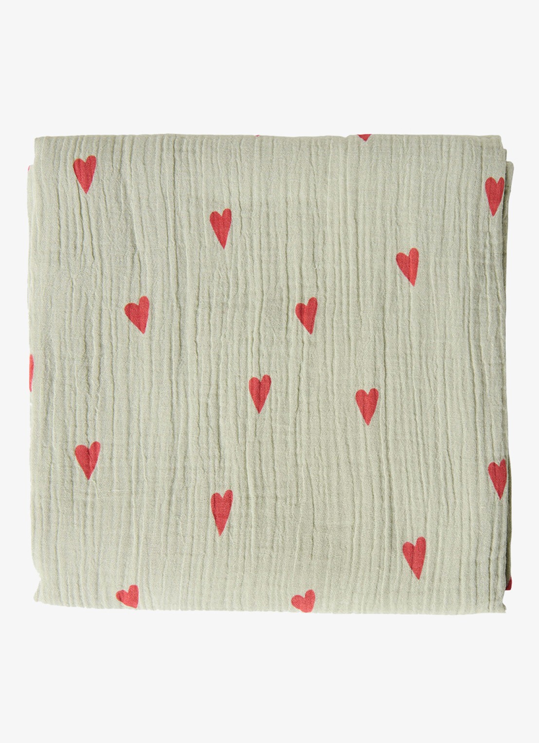Studio Noos Sage green with red Hearts  - voorkant 3 mosgroen