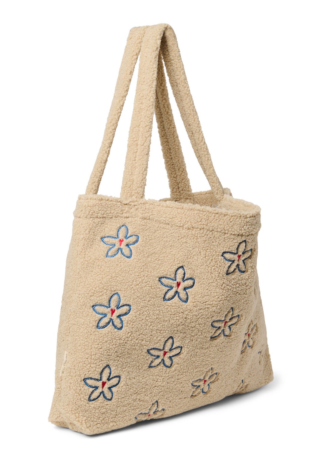 Studio Noos Schoudertas van teddy met bloemenprint - detail 2 naturel