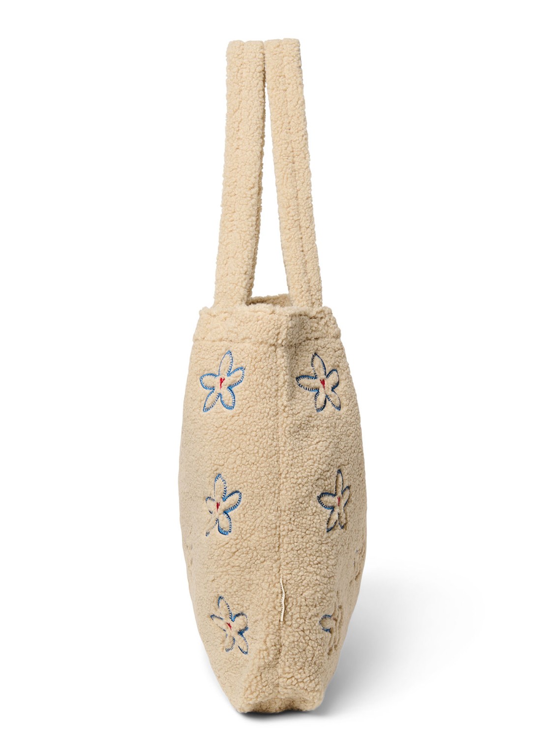 Studio Noos Schoudertas van teddy met bloemenprint - detail 3 naturel