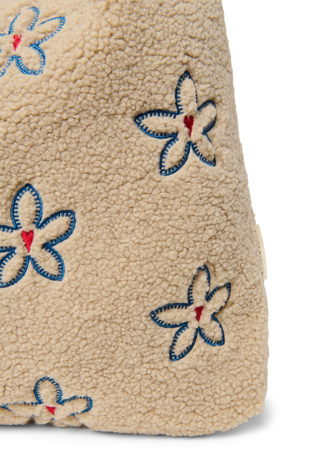 Studio Noos Schoudertas van teddy met bloemenprint - detail 4 naturel